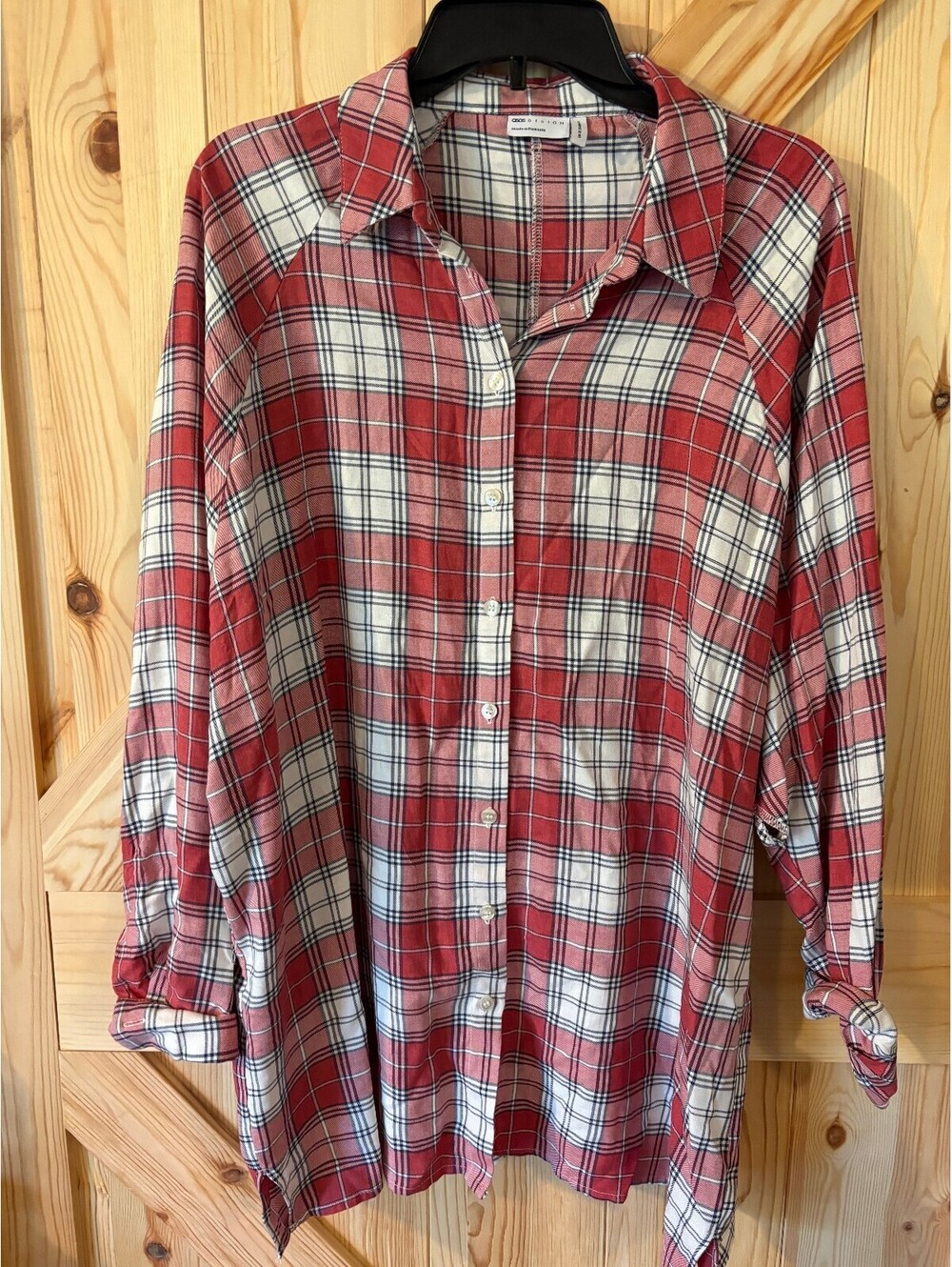 ASOS DESIGN Red and White Plaid Button-Up Shirt Size US 8